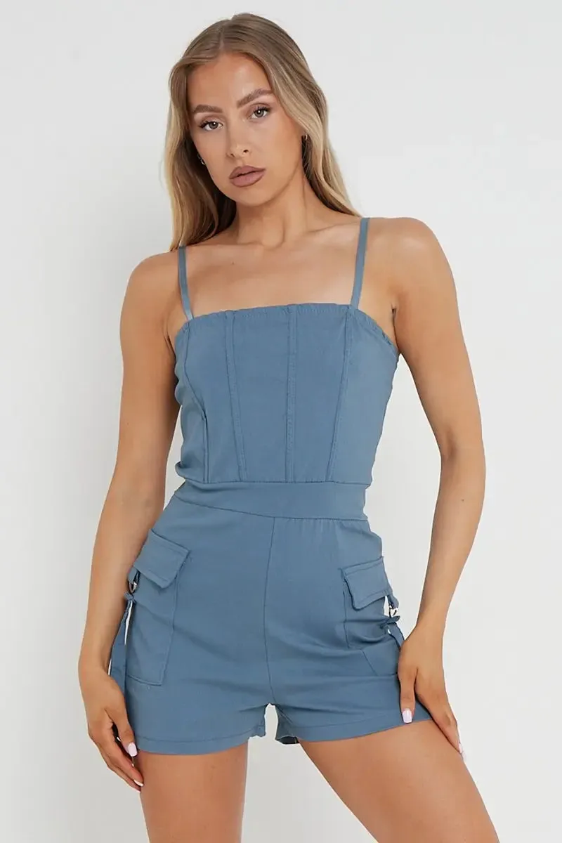 Thin Straps Pockets Slim Playsuit