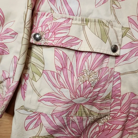 TOMMY HILFIGER VINTAGE 90s FLORAL CREAM AND PINK CLASSIC FULL ZIP JACKET MEDIUM