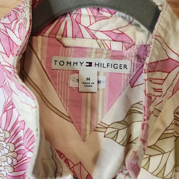 TOMMY HILFIGER VINTAGE 90s FLORAL CREAM AND PINK CLASSIC FULL ZIP JACKET MEDIUM