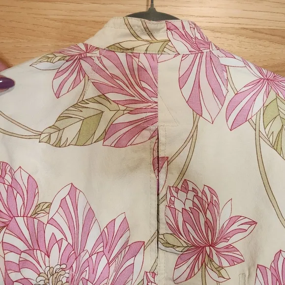 TOMMY HILFIGER VINTAGE 90s FLORAL CREAM AND PINK CLASSIC FULL ZIP JACKET MEDIUM