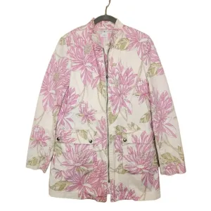 TOMMY HILFIGER VINTAGE 90s FLORAL CREAM AND PINK CLASSIC FULL ZIP JACKET MEDIUM