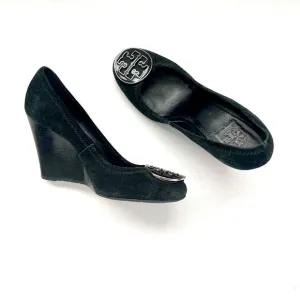 Tory Burch Black Suede Reva Wedges- Size 6.5