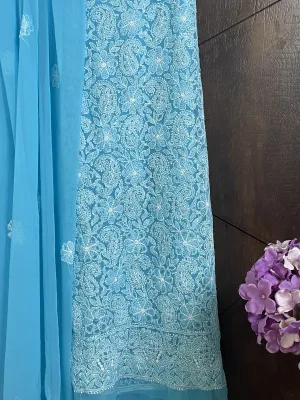 Trending Sky Blue Casual Chikankari Georgette Salwar Suit Fabric(unstitched)