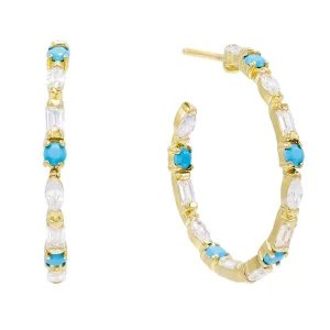 Turquoise Baguette Hoop Earring