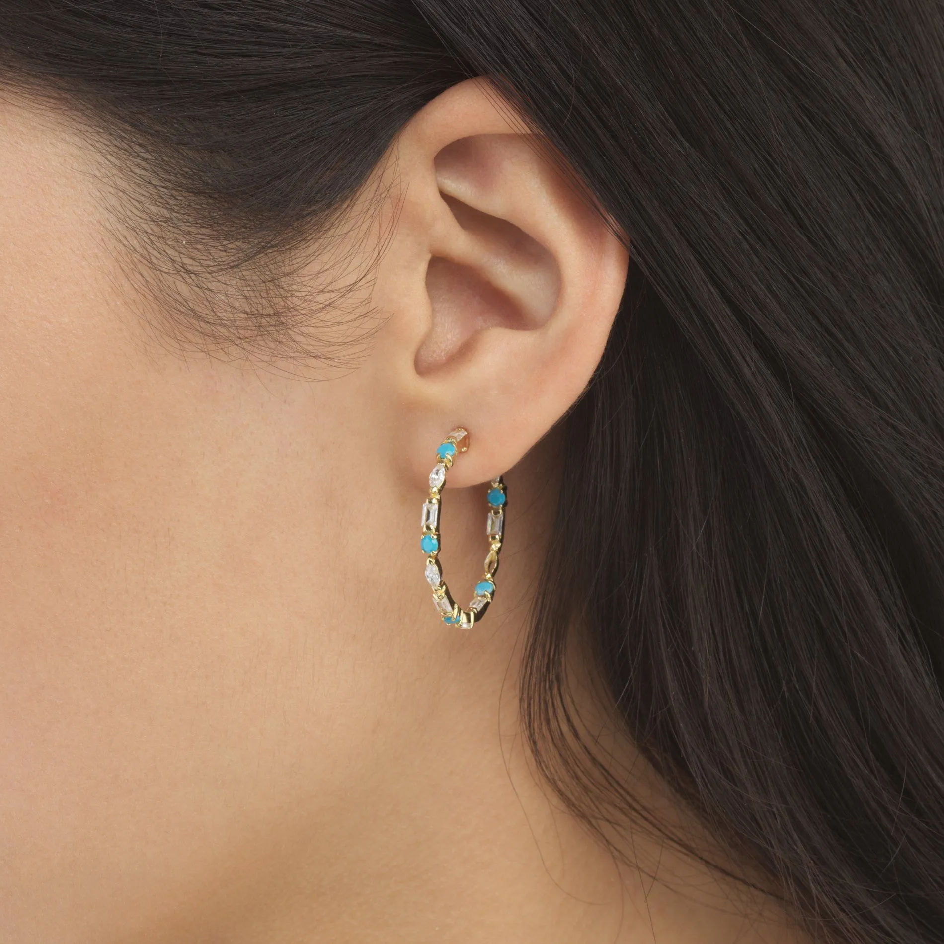 Turquoise Baguette Hoop Earring