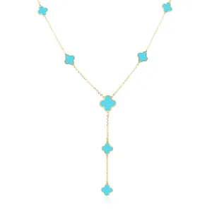 Turquoise Clover Station Lariat Necklace