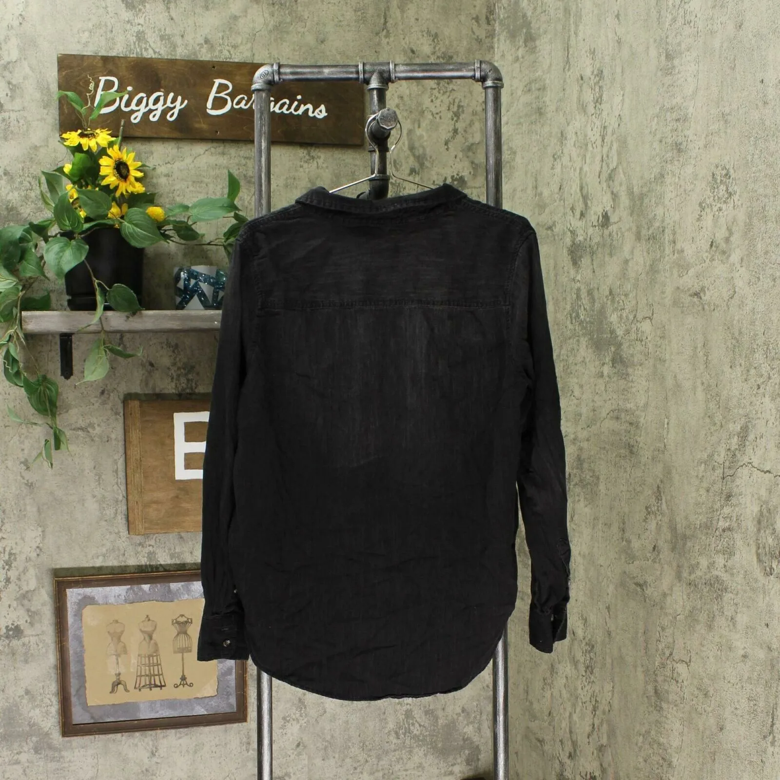Universal Thread Wome'n Denim Button Up Long Sleeve Labette Shirt Black XXL