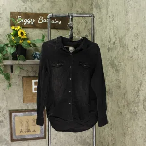 Universal Thread Wome'n Denim Button Up Long Sleeve Labette Shirt Black XXL