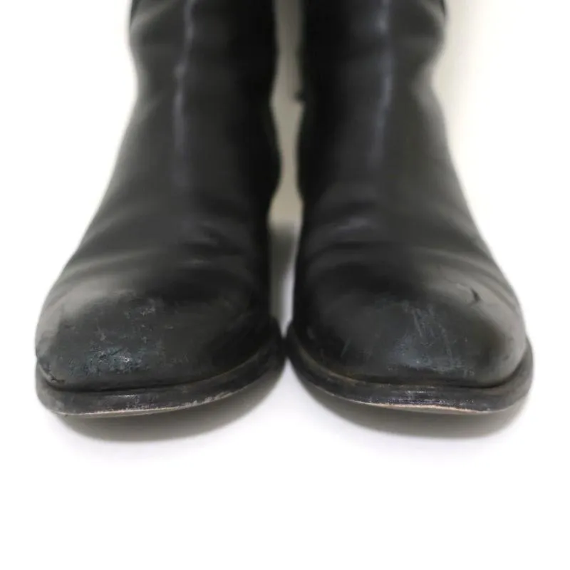 Valentino Ascot Ribbon Lace-Up Riding Boots Black Leather Size 39 Knee High Flat