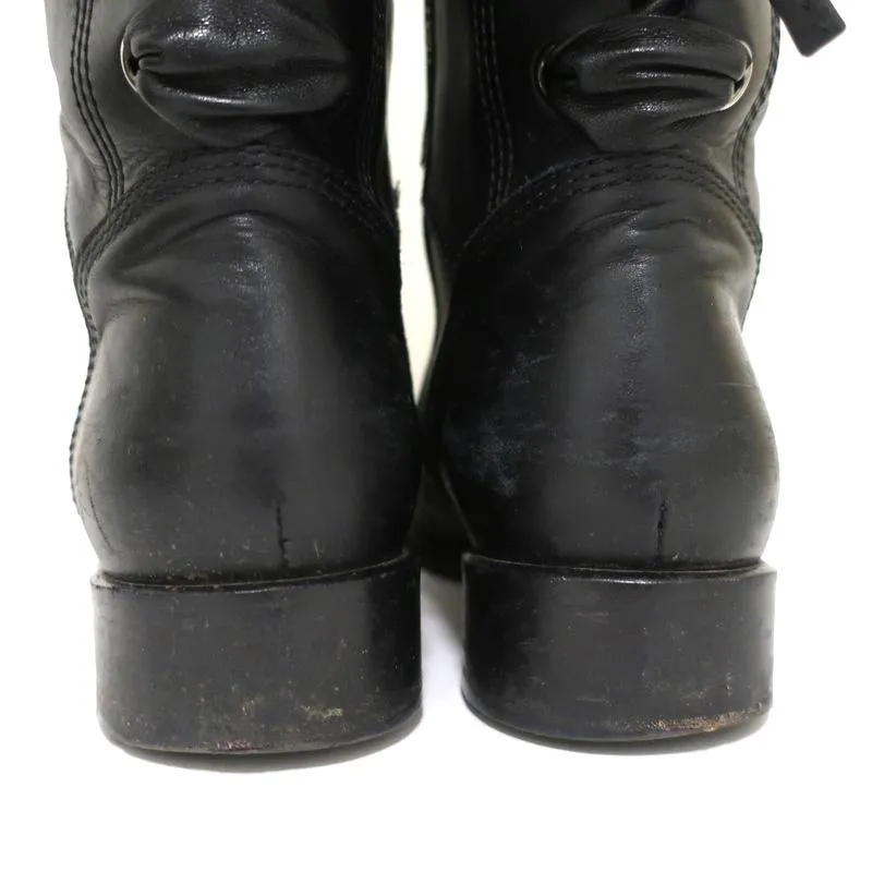 Valentino Ascot Ribbon Lace-Up Riding Boots Black Leather Size 39 Knee High Flat