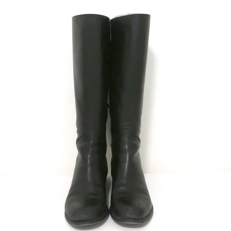 Valentino Ascot Ribbon Lace-Up Riding Boots Black Leather Size 39 Knee High Flat
