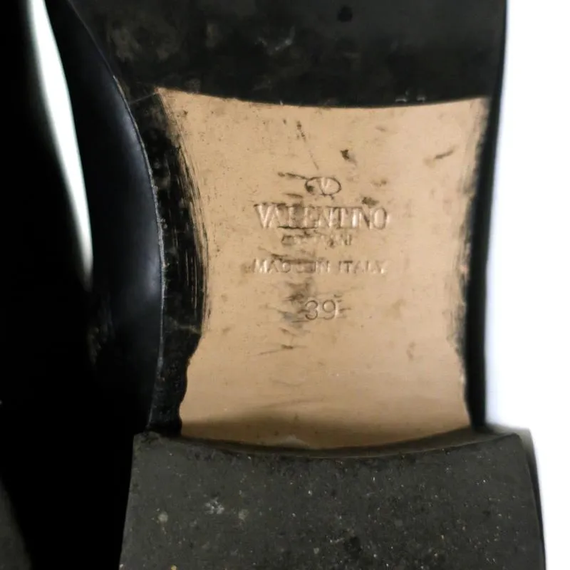 Valentino Ascot Ribbon Lace-Up Riding Boots Black Leather Size 39 Knee High Flat