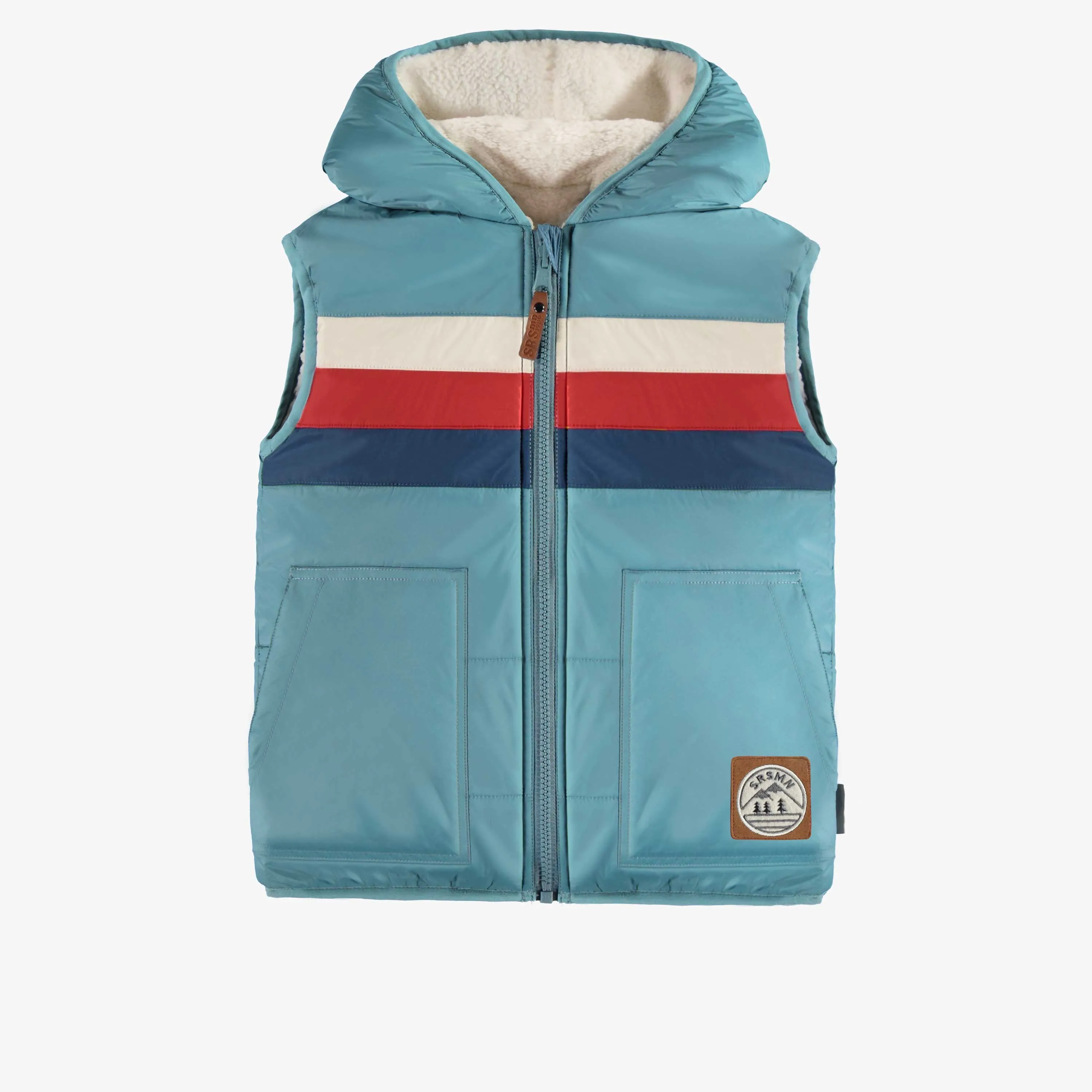 Veste sans manche réversible bleu, enfant || Reversible blue sleeveless vest in nylon and sherpa, child