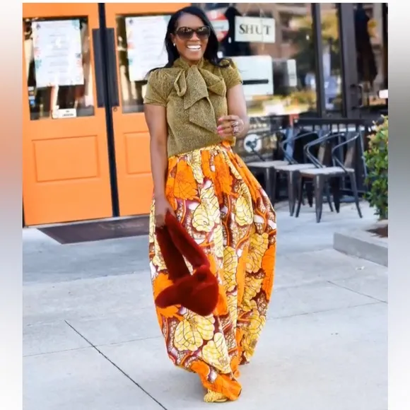 Vibrant Orange &amp; Yellow Floral Maxi Skirt – Grassfields – Size US 6 / UK 10