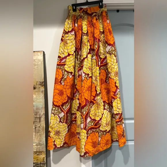 Vibrant Orange &amp; Yellow Floral Maxi Skirt – Grassfields – Size US 6 / UK 10