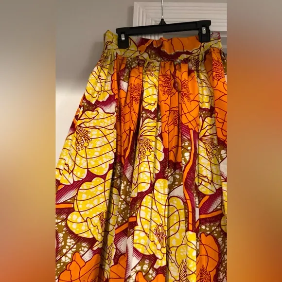 Vibrant Orange &amp; Yellow Floral Maxi Skirt – Grassfields – Size US 6 / UK 10