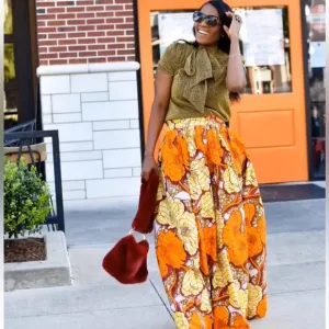 Vibrant Orange &amp; Yellow Floral Maxi Skirt – Grassfields – Size US 6 / UK 10