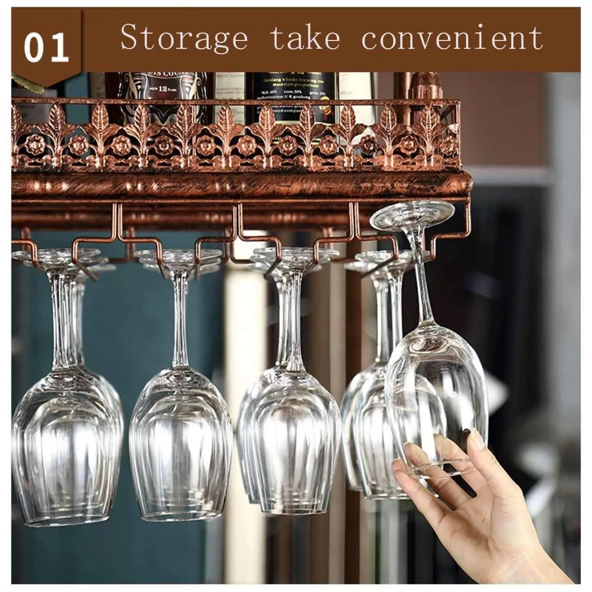 Warm Van Industrial Metal Vintage Bar Wall-Mounted Wine Racks,Wine Glass Hanging Rack,Under Cabinet Cup Shelf,Restaurant Cafe Kitchen Organization and Storage Shelve(Black, 47.2''L)