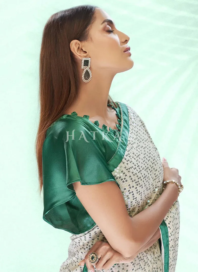 White And Green Designer Saree