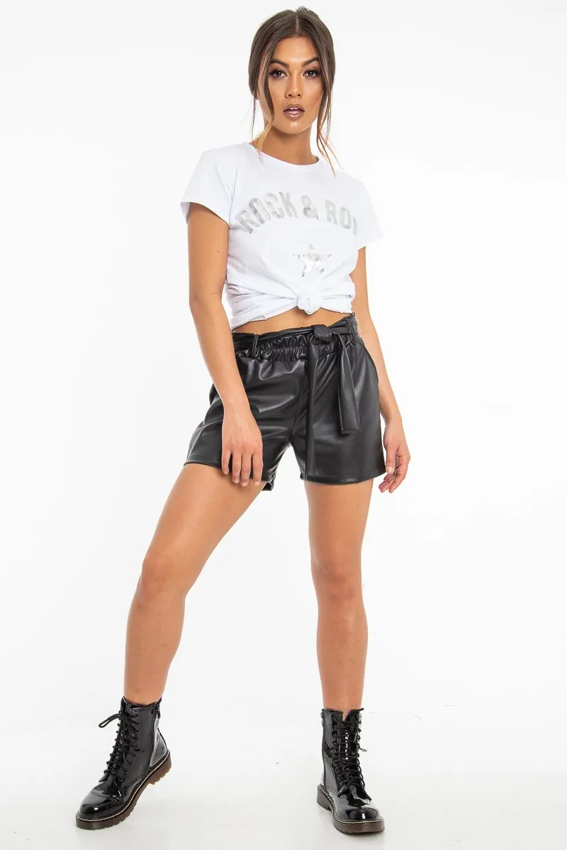White Black Rock & Roll Slogan T-Shirt - Paylin