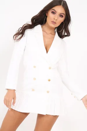 White Oversized Frill Hem Blazer - Kambry