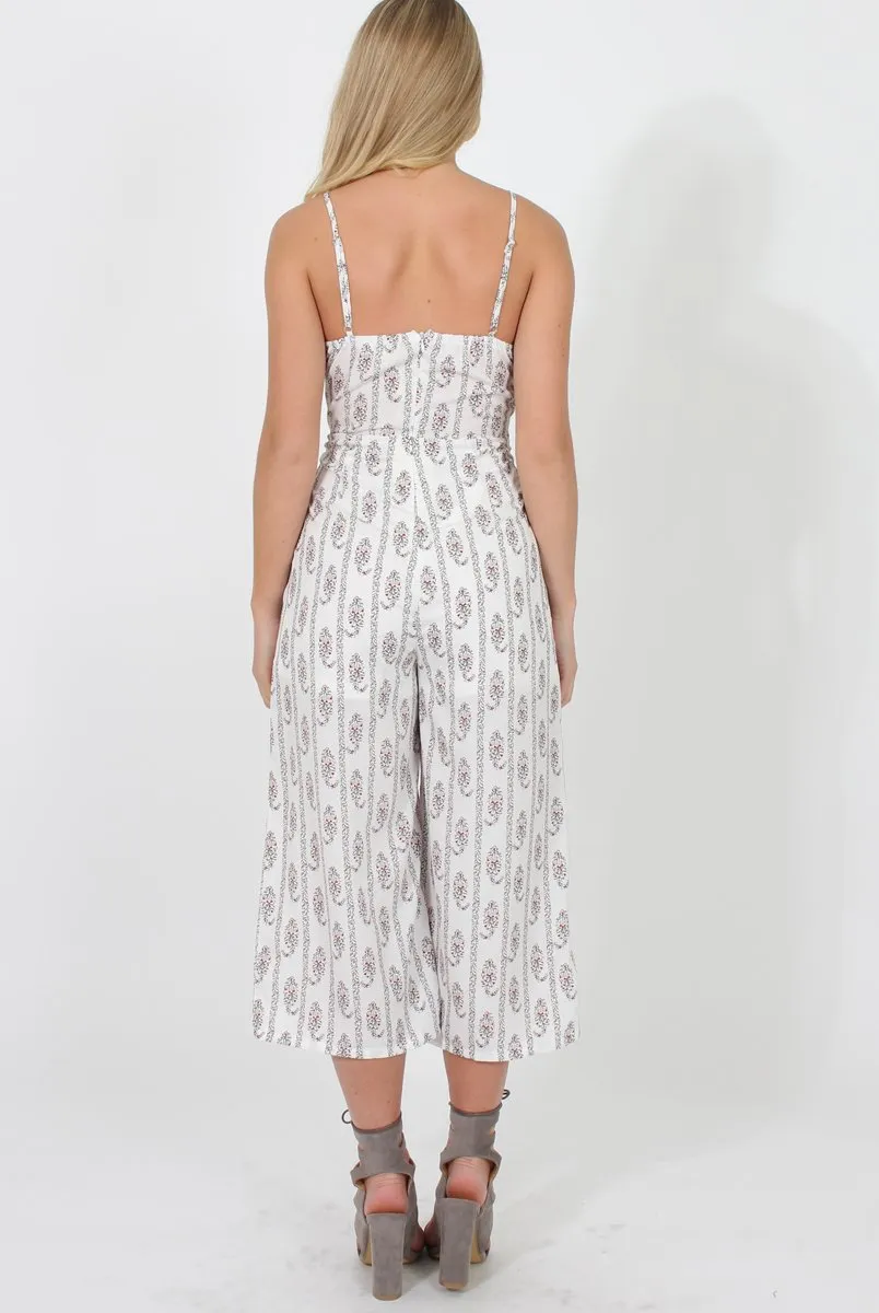 White Pattern Culotte Jumpsuit - Monika