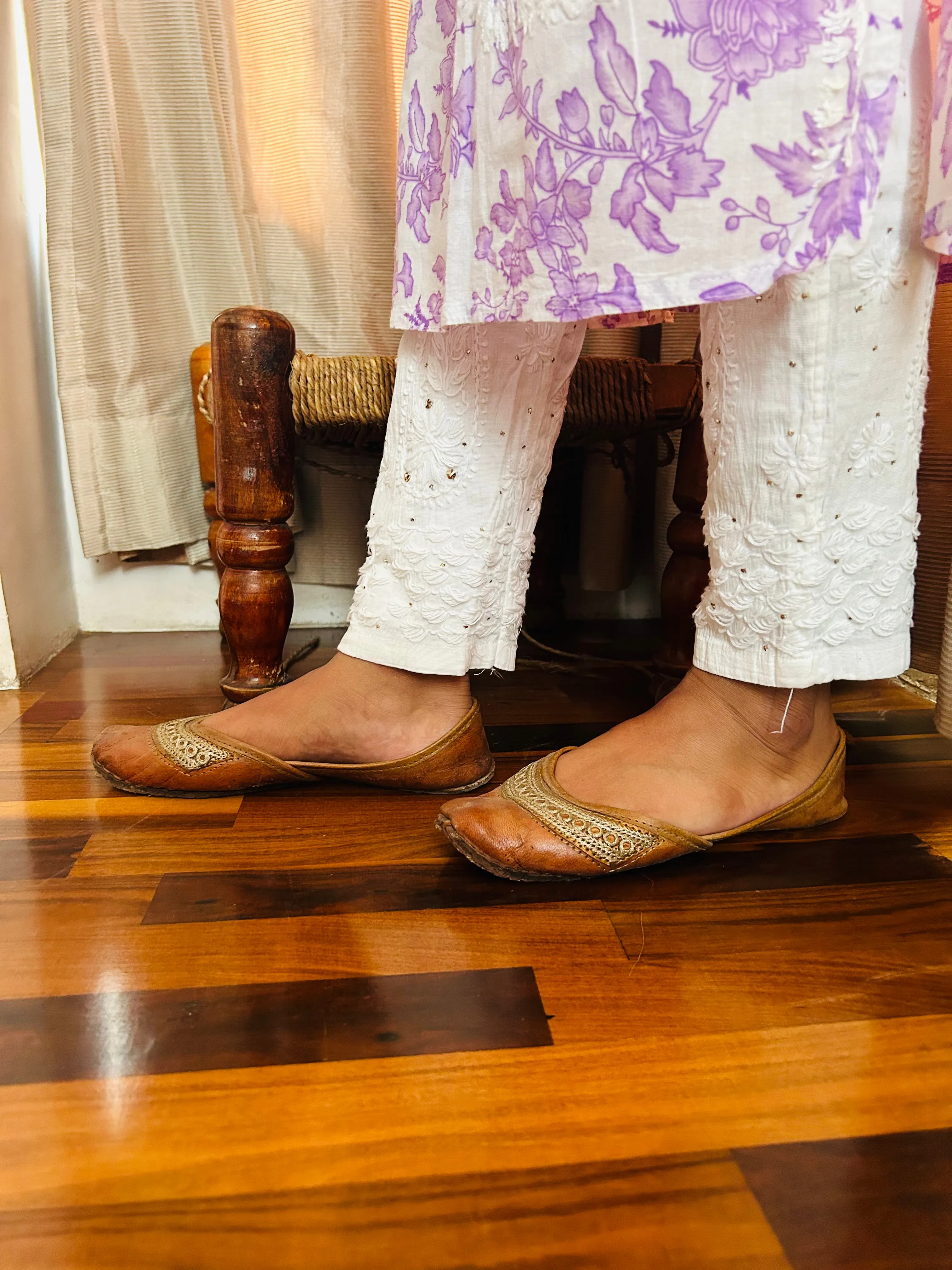 White Sequins Chikankari Cigarette Pant Stretchable