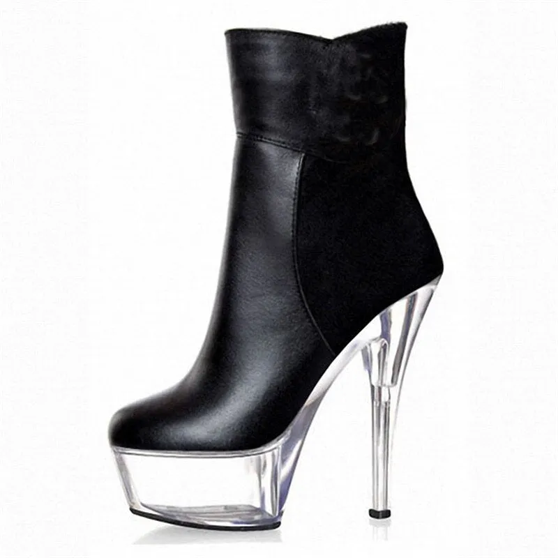 Women Sexy leopard print low - cut short boots 15cm high