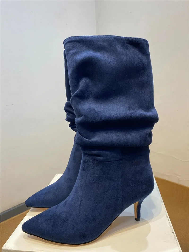 Women Snakeskin Print Pleated Stiletto Les Bottes Basses Punk Girl Pointed Toe Slip On Patchwork Sexy Motorcycle Boots