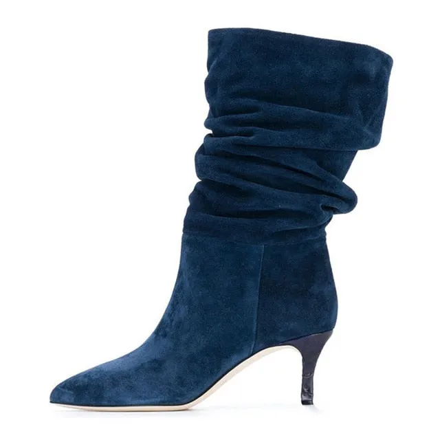Women Snakeskin Print Pleated Stiletto Les Bottes Basses Punk Girl Pointed Toe Slip On Patchwork Sexy Motorcycle Boots
