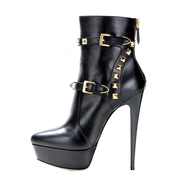 Women's Ankle Boots Shoes 16cm High Thin Heel 4cm Platform Fashion Heels Boots Metal Plates Buckle Boots Size us5~us15