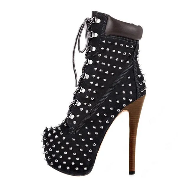 Women's Ankle Boots Shoes 16cm High Thin Heel 4cm Platform Fashion Heels Boots Metal Plates Buckle Boots Size us5~us15