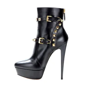 Women's Ankle Boots Shoes 16cm High Thin Heel 4cm Platform Fashion Heels Boots Metal Plates Buckle Boots Size us5~us15