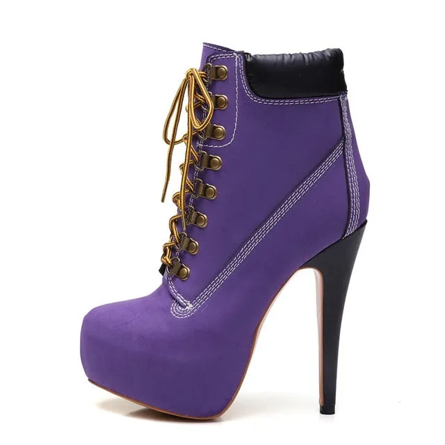 Women's Ankle Boots Shoes 16cm High Thin Heel 4cm Platform Fashion Heels Boots Metal Plates Buckle Boots Size us5~us15