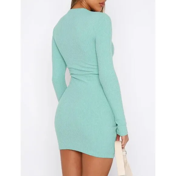 Women's Long Sleeve Ruched Bodycon Mini Dress Elegant Cocktail Wedding Guest