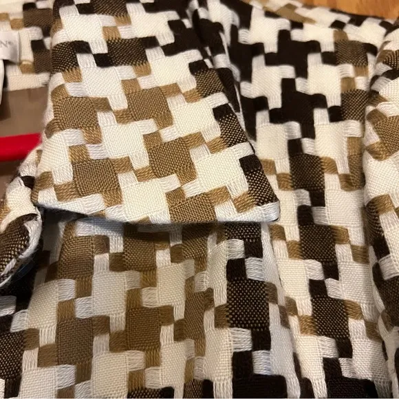 Worthington Jacket Mini Trench Style Cream/Brown Houndstooth Tailored Sz 10