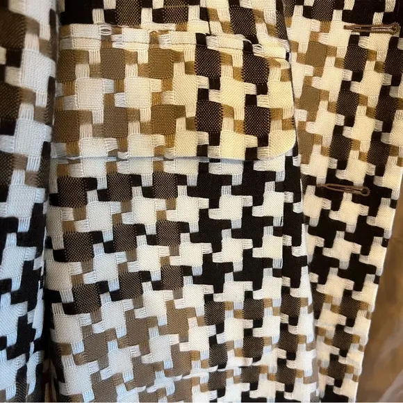 Worthington Jacket Mini Trench Style Cream/Brown Houndstooth Tailored Sz 10
