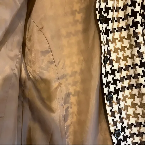 Worthington Jacket Mini Trench Style Cream/Brown Houndstooth Tailored Sz 10
