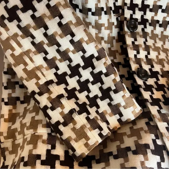 Worthington Jacket Mini Trench Style Cream/Brown Houndstooth Tailored Sz 10