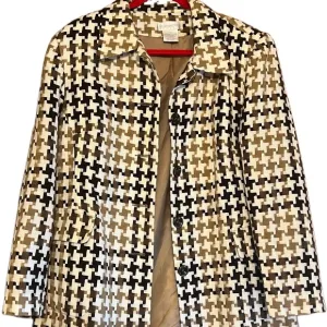Worthington Jacket Mini Trench Style Cream/Brown Houndstooth Tailored Sz 10