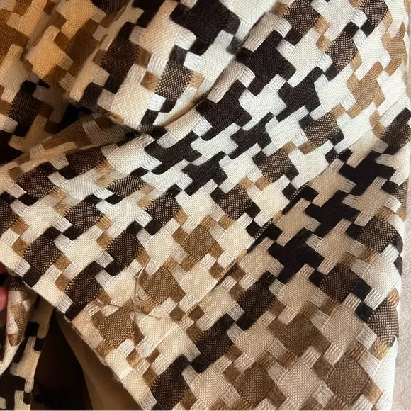 Worthington Jacket Mini Trench Style Cream/Brown Houndstooth Tailored Sz 10