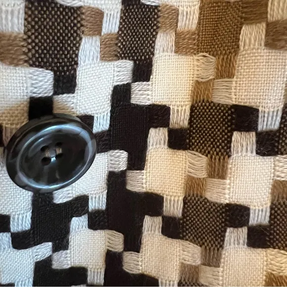 Worthington Jacket Mini Trench Style Cream/Brown Houndstooth Tailored Sz 10