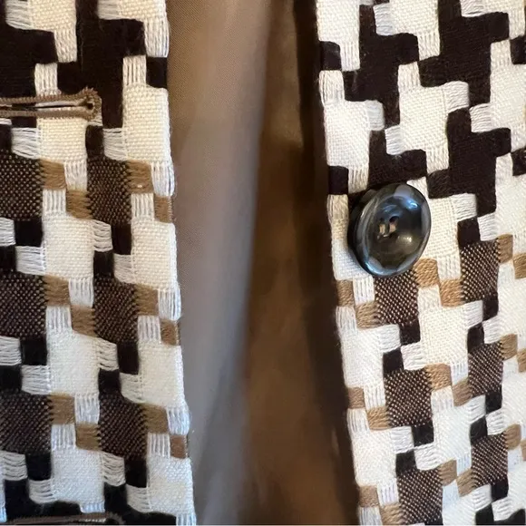 Worthington Jacket Mini Trench Style Cream/Brown Houndstooth Tailored Sz 10
