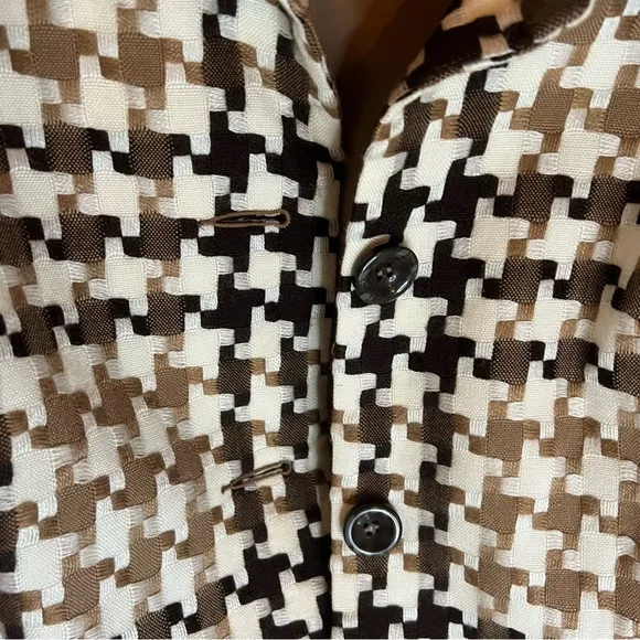 Worthington Jacket Mini Trench Style Cream/Brown Houndstooth Tailored Sz 10