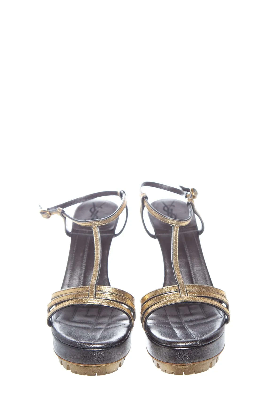 Yves Saint Laurent Metallic Strappy Platform Heels SZ 35