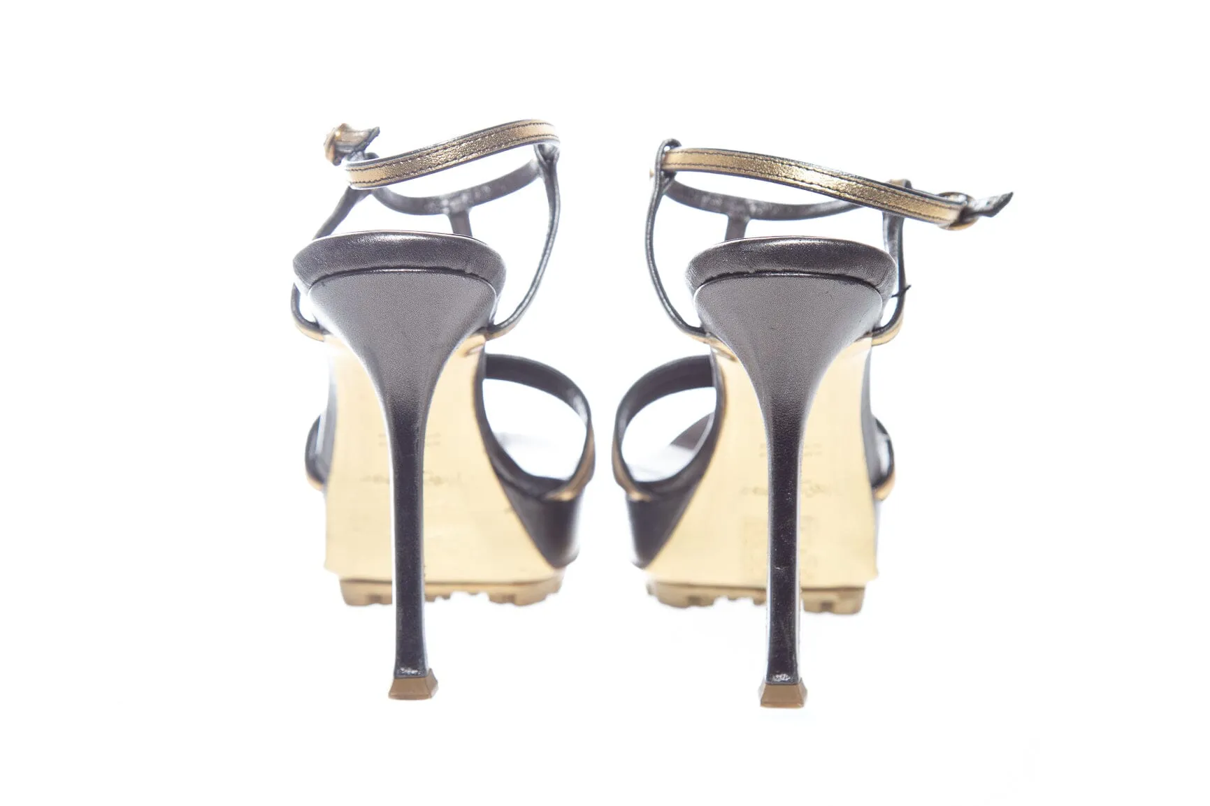 Yves Saint Laurent Metallic Strappy Platform Heels SZ 35