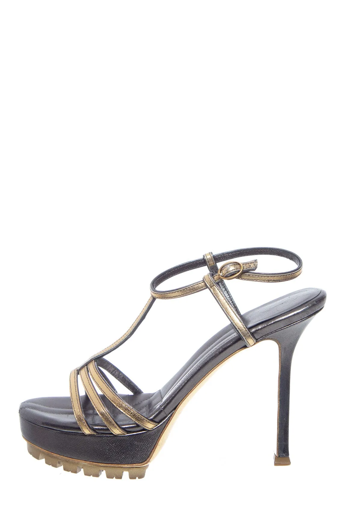Yves Saint Laurent Metallic Strappy Platform Heels SZ 35