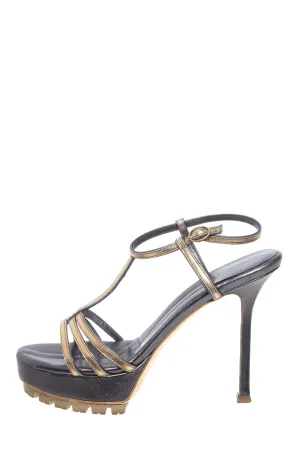 Yves Saint Laurent Metallic Strappy Platform Heels SZ 35